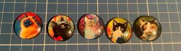 5 Katten Cabochons - Rond beschikbaar voor biedingen