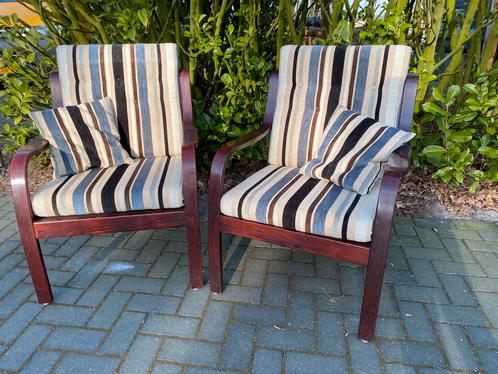 Zweedse design stoeltjes 2 stuks Gemla Mobler, Huis en Inrichting, Stoelen, Gebruikt, Twee, Hout, Stof, Bruin, Ophalen