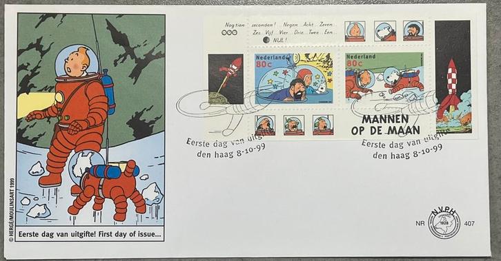 1e dagenvelop 1999 Kuifje naar de maan Hergé ruimtevaart, Verzamelen, Stripfiguren, Zo goed als nieuw, Beeldje of Figuurtje, Kuifje