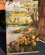 Vintage schoolplaat lente - dieren - bloemen - landschap, Antiek en Kunst, Antiek | Schoolplaten, Ophalen, Natuur en Biologie