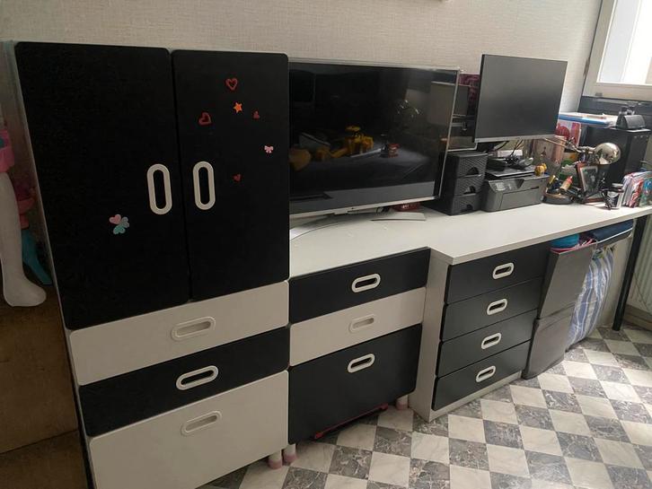 Zwart-wit opbergkast/bureau combinatie, Kinderen en Baby's, Kinderkamer | Commodes en Kasten, Zo goed als nieuw, Ophalen of Verzenden