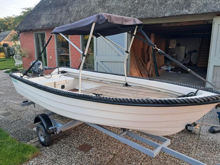 Topcraft 3,6m complete boot, Watersport en Boten, Sloepen, Gebruikt, Tot 10 pk, 3 tot 6 meter, Buitenboordmotor, Benzine, Polyester