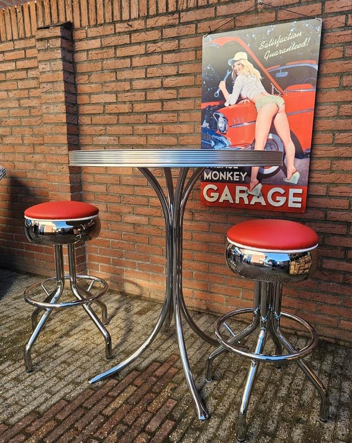 FIFTIES SIXTIES AMERIKAANSE BARKRUKKEN BEL AIR BAR TAFEL, Huis en Inrichting, Barkrukken, Zo goed als nieuw, 60 tot 90 cm, Metaal