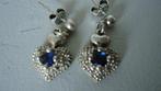 zilveren 925 hartjes oorbellen met blauw saffiertjes, Hangers, Blauw, Ophalen of Verzenden, Zo goed als nieuw