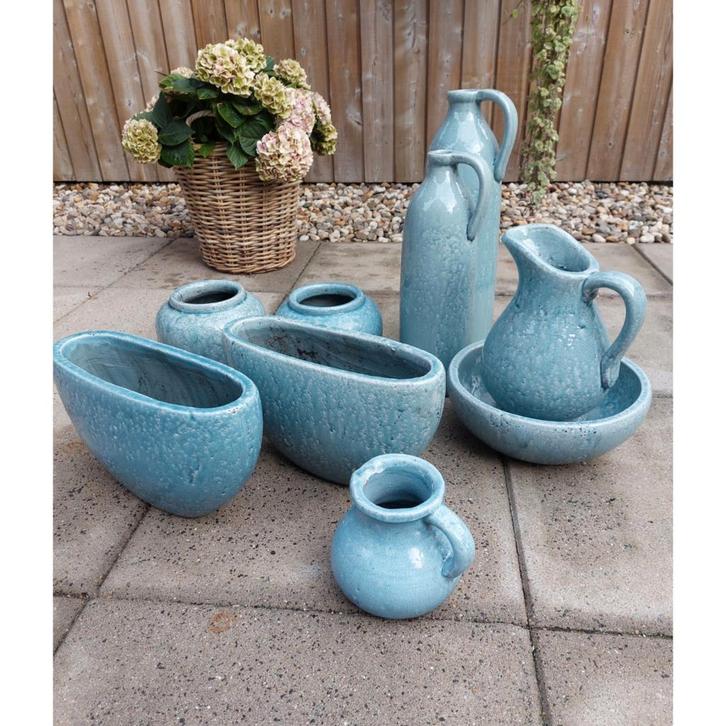 Collectie Potten & Vazen lichtblauw/grijs voor binnen, Tuin en Terras, Bloembakken en Plantenbakken, Steen, Binnen, Ophalen