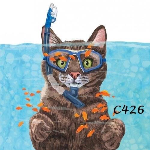 Servetten decoupage/bullet journal – poes cousteau C426, Hobby en Vrije tijd, Knutselen, Nieuw, Materiaal, Verzenden