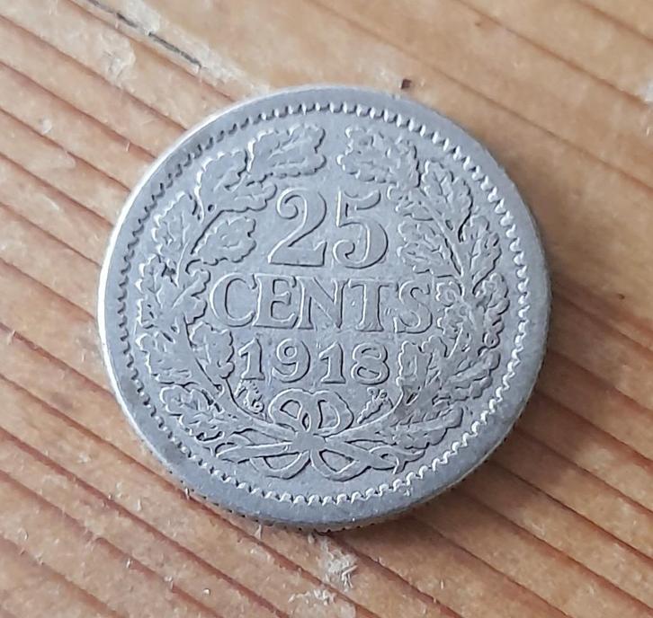 Nederland 25 cent 1918 (lot 6), Postzegels en Munten, Munten | Nederland, Losse munt, 25 cent, Koningin Wilhelmina, Zilver, Ophalen of Verzenden