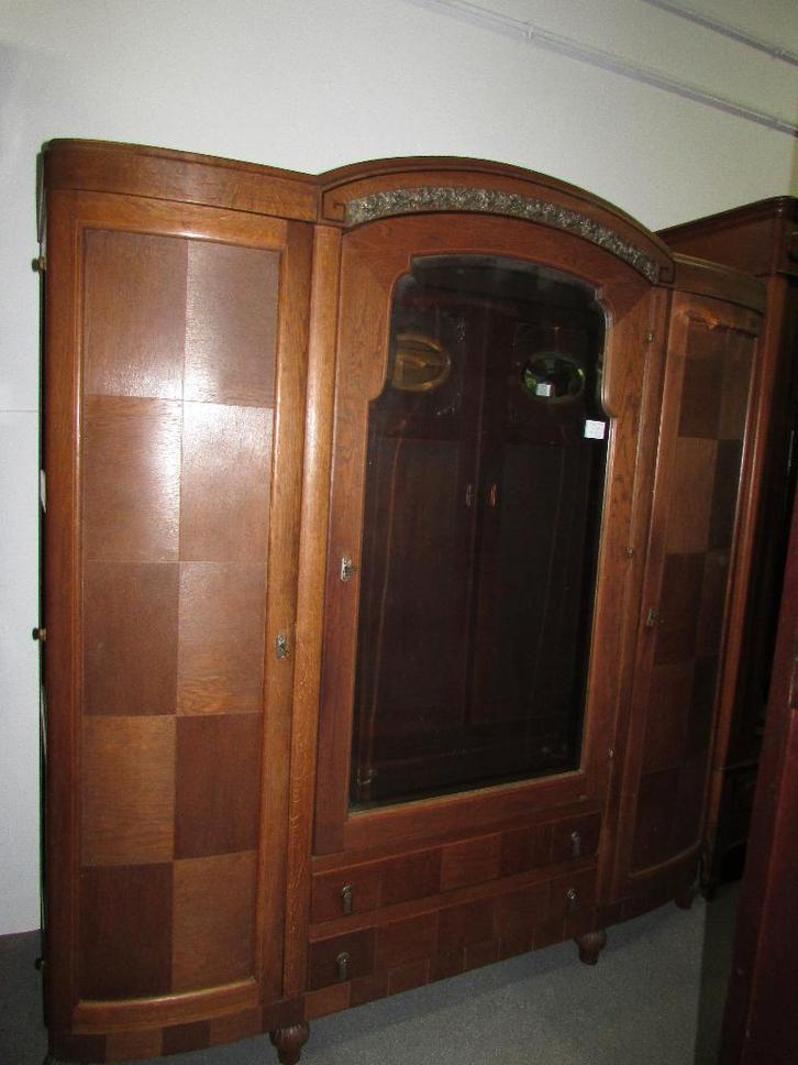 antieke eiken linnenkast kleerkast hang leg koper elementen, Antiek en Kunst, Curiosa en Brocante, Ophalen of Verzenden