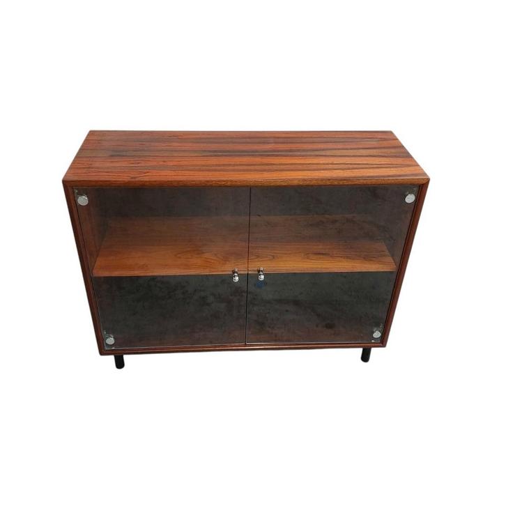 Vintage palissander vitrinekast, Huis en Inrichting, Kasten | Vitrinekasten, Gebruikt, Minder dan 100 cm, 50 tot 100 cm, 25 tot 50 cm