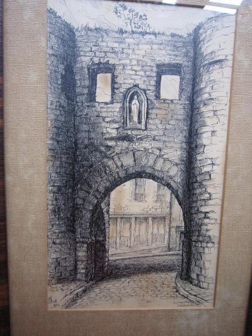 M.Boll, Litho van de Grendelpoort in Valkenburg, Antiek en Kunst, Kunst | Litho's en Zeefdrukken, Ophalen