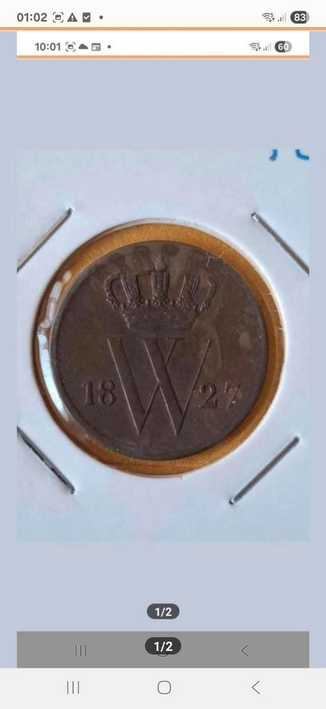 Cent 1827 Utrecht in mooie kwaliteit., Postzegels en Munten, Munten | Nederland, Losse munt, 1 cent, Koning Willem I, Ophalen of Verzenden