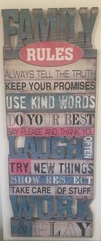 Family Rules Tekstbord - 121x46cm, Huis en Inrichting, Ophalen, Zo goed als nieuw