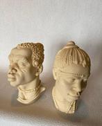 Twee vintage bustes van een afrikaanse man en vrouw, Antiek en Kunst, Kunst | Beelden en Houtsnijwerken, Ophalen of Verzenden