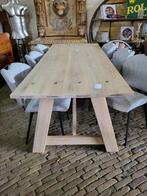 Eettafel landhuisstijl, 2.20 m lang, massief eiken, 100 tot 150 cm, Eikenhout, Ophalen of Verzenden, Landelijk