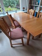 Licht eikenhouten eettafel + 4 stoelen., Ophalen, Vijf personen of meer, Rechthoekig, 50 tot 100 cm