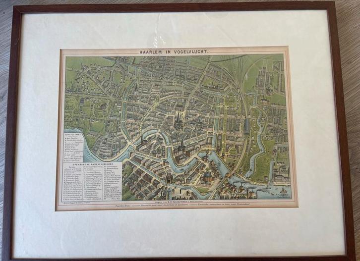 Oude kaart Haarlem in vogelvlucht, Boeken, Atlassen en Landkaarten, Landkaart, Nederland, 1800 tot 2000, Ophalen