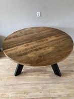 Ronde eettafel van Mangohout (bruin) 130 cm, Ophalen, Rond, Zo goed als nieuw, Metaal