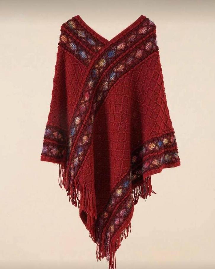 Poncho Sjaal Nelly Bordeauxrood, Kleding | Dames, Mutsen, Sjaals en Handschoenen, Nieuw, Sjaal, Verzenden