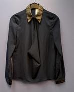 Nikkie blauwe blouse met zwart pu-leren kraag mt 34 nr 37252, Blauw, ., Nikkie, Ophalen of Verzenden