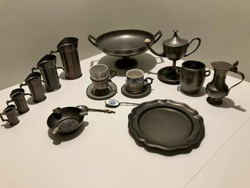 Antieke Tinnen Collectie Diverse Objecten beschikbaar voor biedingen
