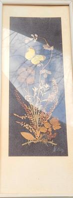 Jaren 60/Ingelijst/Bloemen/Vlinder, Zo goed als nieuw, Schilderij, Minder dan 50 cm, Vlinder