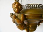 Een antieke godslamp met 3 engelen waxine houder floraal, Ophalen of Verzenden