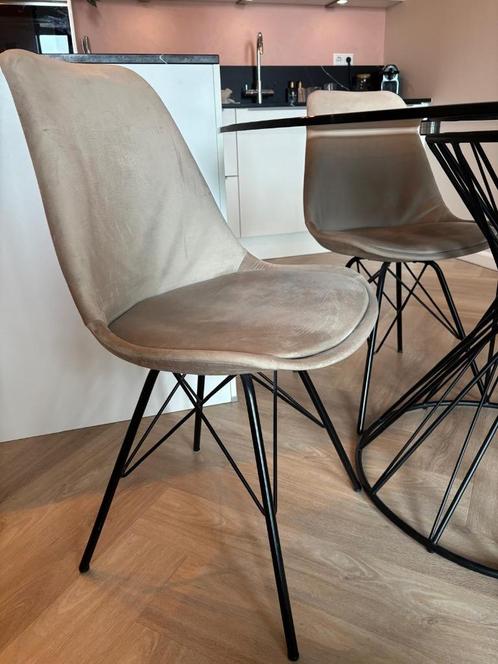 Eetkamerstoelen – Viga Taupe Velvet –, Huis en Inrichting, Stoelen, Zo goed als nieuw, Vier, Metaal, Overige kleuren, Ophalen