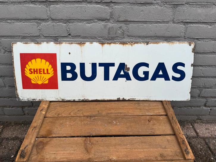 Vintage Shell Butagas Reclamebord, Verzamelen, Merken en Reclamevoorwerpen, Gebruikt, Reclamebord, Ophalen of Verzenden
