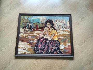 Vintage Borduurwerk schilderij "The Gypsies" / De Zigeuners beschikbaar voor biedingen
