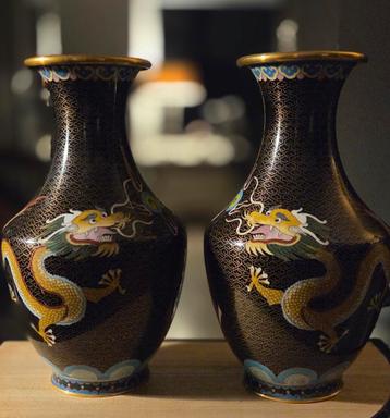 Cloisonné vazen met drakenmotief - Set van 2 beschikbaar voor biedingen