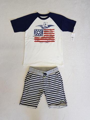 Gave blauw wit gestreepte HEMA sweat short mt 146-152.   beschikbaar voor biedingen