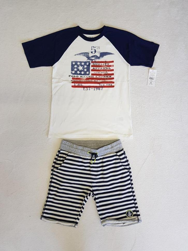Gave blauw wit gestreepte HEMA sweat short mt 146-152., Kinderen en Baby's, Kinderkleding | Maat 146, Zo goed als nieuw, Jongen