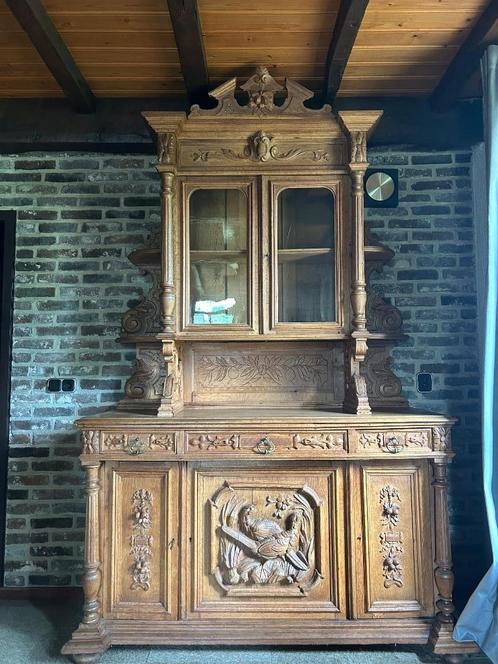 Antieke Buffetkast met Houtsnijwerk (Haanmotief), Antiek en Kunst, Antiek | Meubels | Kasten, Ophalen