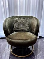 Fauteuil leunstoel rond velours groen gouden poot, Ophalen, Zo goed als nieuw, Stof