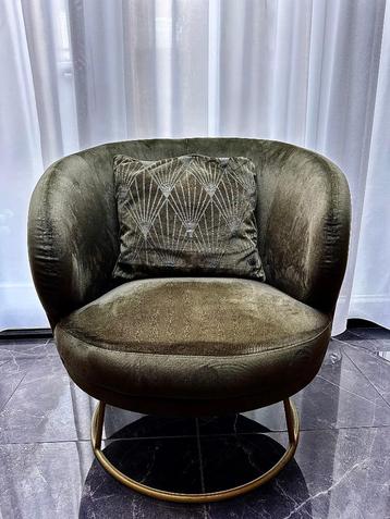 Fauteuil leunstoel rond velours groen gouden poot beschikbaar voor biedingen