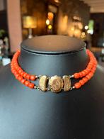 Bloedkoraal collier met gouden sluiting 14 karaat, Sieraden, Tassen en Uiterlijk, Antieke sieraden, Ophalen of Verzenden, Goud
