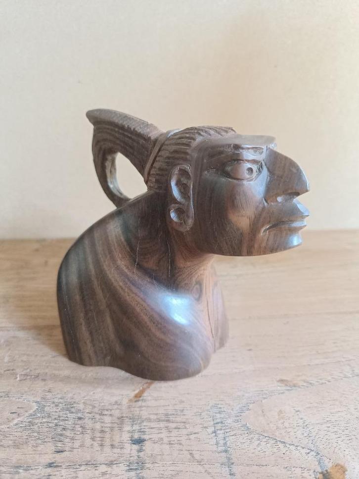 Houten Aziatisch beeld - portret van een man, Antiek en Kunst, Kunst | Beelden en Houtsnijwerken, Ophalen of Verzenden