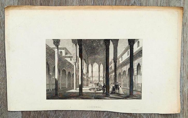Prent Alhambra - Drawn & Engraved Wilkinson - Grenada Spanje, Antiek en Kunst, Kunst | Etsen en Gravures, Ophalen of Verzenden