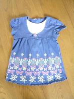 Donkerblauw jurkje met witte bies en gebloemde rok, maat 116, Gebruikt, Jongen of Meisje, Ophalen of Verzenden, Jurk of Rok