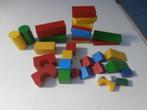 bouwstenen hout kleuren rood blauw groen geel bouwen blokken, Ophalen of Verzenden, Gebruikt