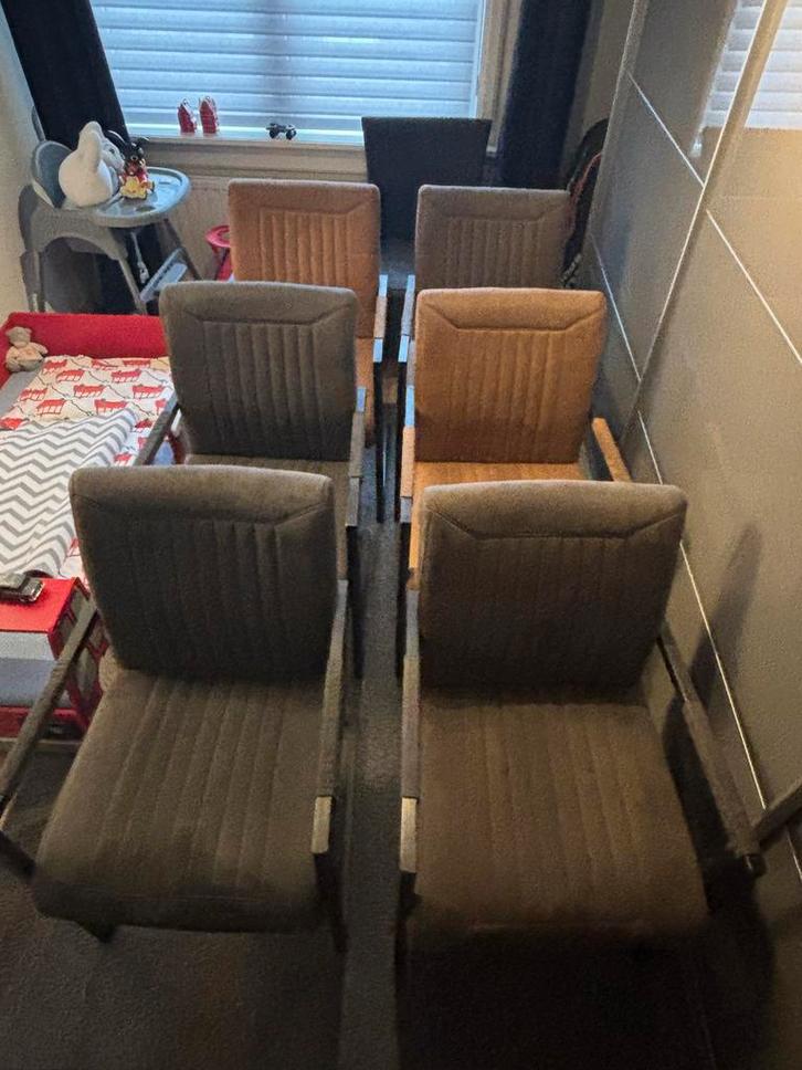 6 Industriële Stoelen - Mix van Kleuren, Huis en Inrichting, Stoelen, Gebruikt, Vijf, Zes of meer stoelen, Metaal, Overige kleuren