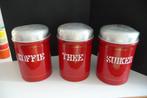 ROOD EMAILLE KEUKEN POTTEN KOFFIE THEE EN SUIKER, Antiek en Kunst, Antiek | Emaille, Verzenden