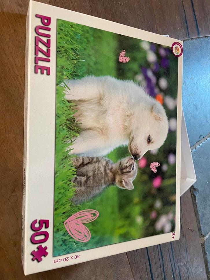 Puzzle: Kat en Hond - 50 stukjes, Kinderen en Baby's, Speelgoed | Kinderpuzzels, Gebruikt, 2 tot 4 jaar, Meer dan 50 stukjes, Ophalen of Verzenden