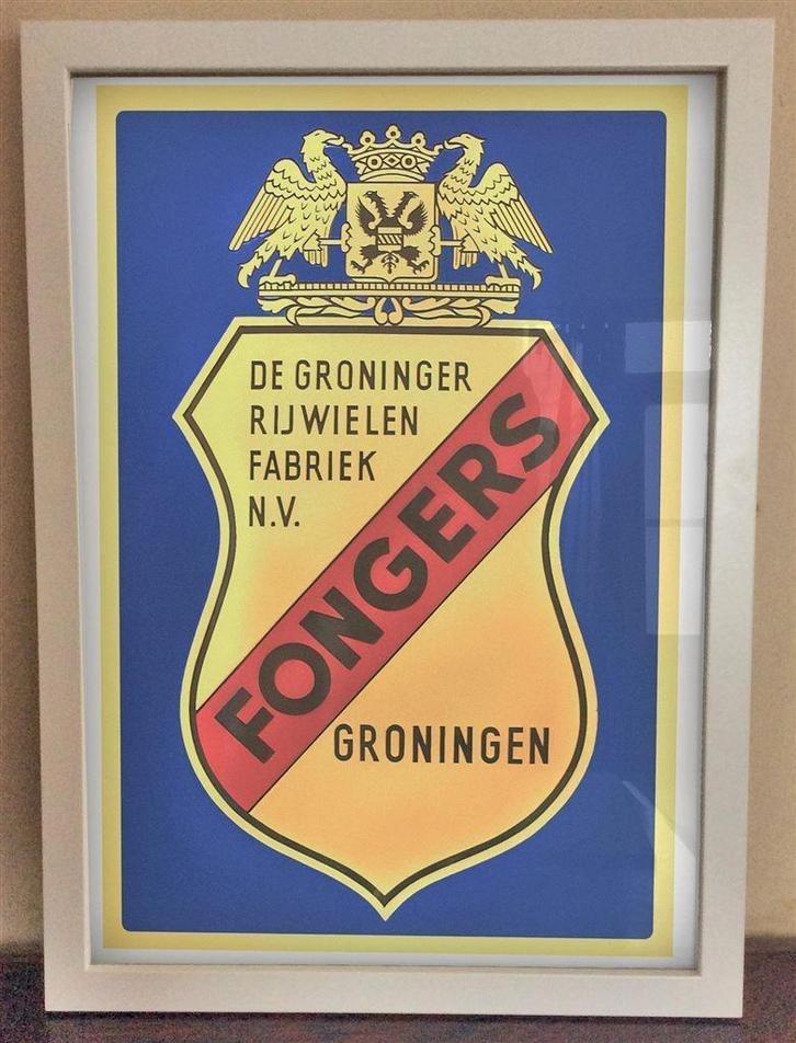 FONGERS Groningen FIETS RECLAME Affiche Poster in Lijst, Verzamelen, Merken en Reclamevoorwerpen, Nieuw, Reclamebord, Verzenden