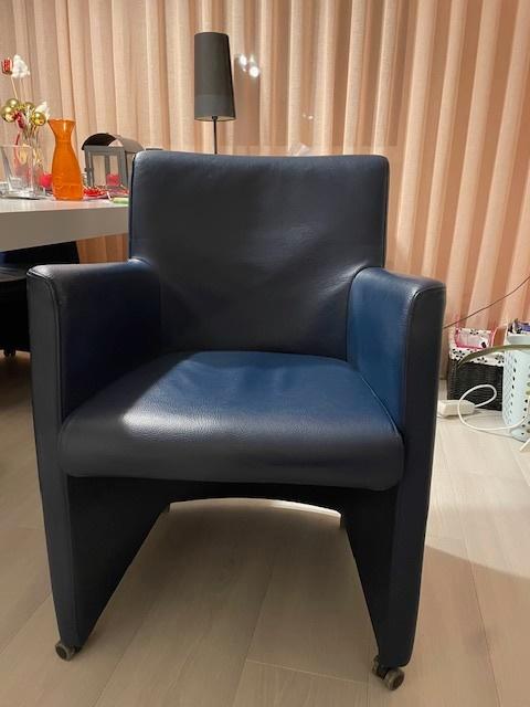 Blauwe eetkamerstoelen, Huis en Inrichting, Stoelen, Gebruikt, Vier, Leer, Blauw, Ophalen