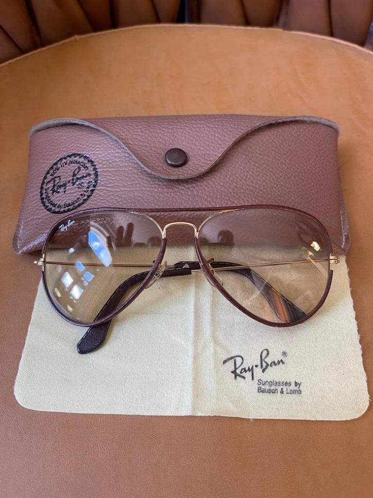 Vintage B&L Ray-Ban Aviator Leather 58 mm zonnebril A32, Sieraden, Tassen en Uiterlijk, Zonnebrillen en Brillen | Heren, Zo goed als nieuw