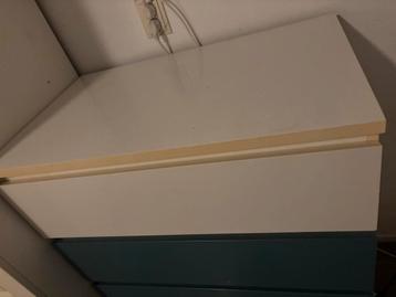 Ikea Malm ladekast petrol blauw en creme wit, met 4 lades