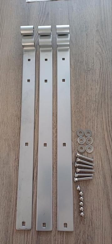 3 nieuwe hengen + schroeven voor (poort)deur, 62 cm