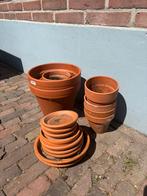 Terracottapotjes met onderzetters, Tuin en Terras, Bloempotten, Ophalen, Gebruikt, Rond, Terracotta