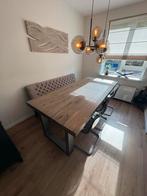 Goossens Eettafel met Bank & 3 Stoelen, Ophalen, 100 tot 150 cm, Eikenhout, 200 cm of meer